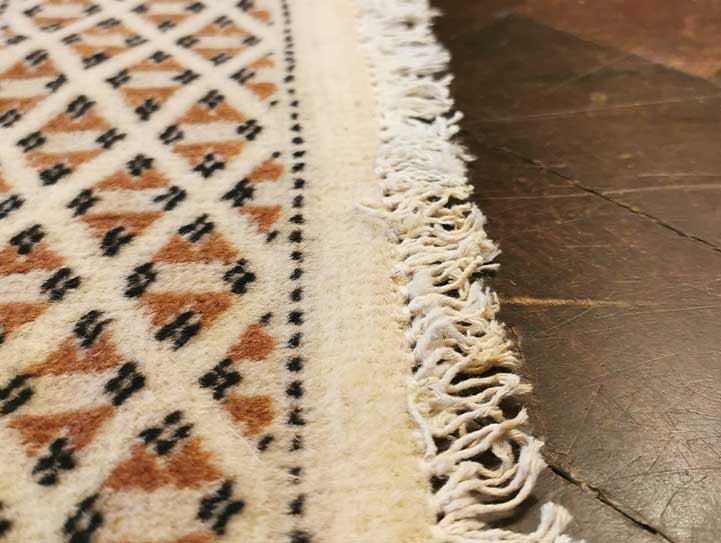 Pakistani Bokhara Hand Knotted Rug Fringe Restoration -after